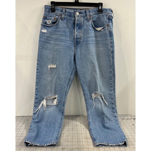 Levi’s 501 W29 L26 Distressed Light Wash Denim Jeans Women’s 29x26 Button Fly - Picture 1 of 16